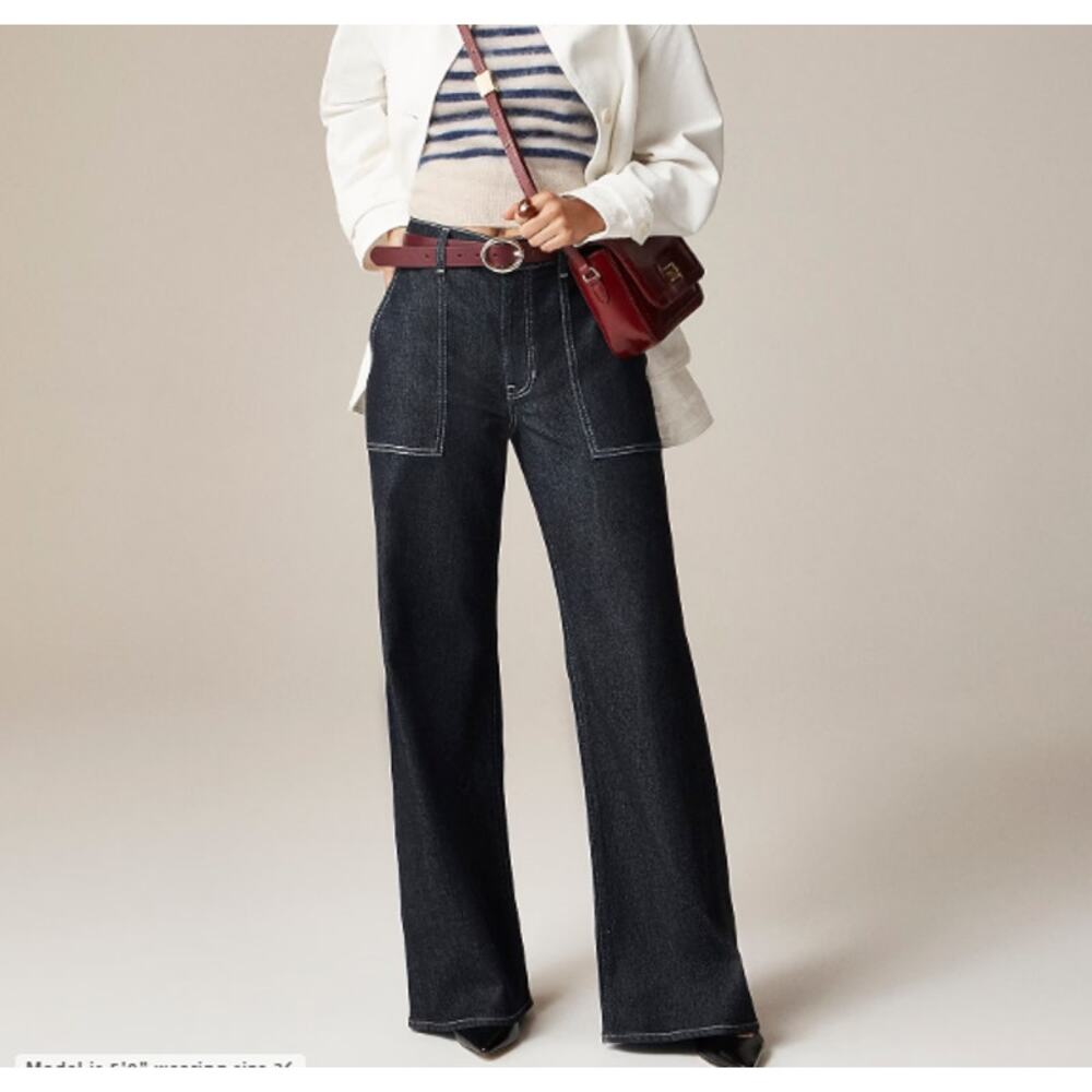 J. Crew Camp Pocket Wide Leg Jeans Dark Wash White Stitching 30P